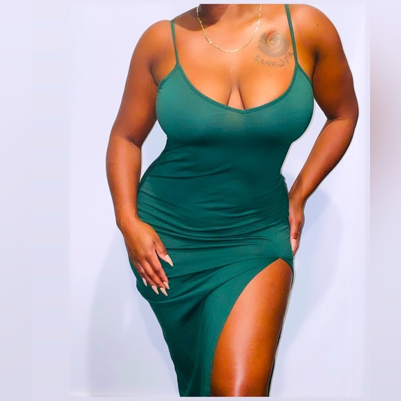 NEW Winter Green High Split Dress - Picture 1 of 3